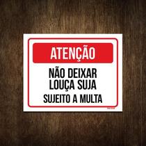 Placa Atenção Não Deixar Louça Suja Sujeito A Multa 27X35