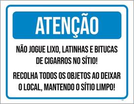 Placa Atenção Não Jogue Lixo Mantenha Sítio Limpo 18X23