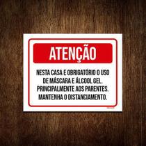 Placa Atenção Obrigatório Máscara Nesta Casa 18x23cm 5un