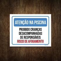 Placa Atenção Piscina Proibido Crianças 18X23