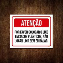 Placa Atenção Por Favor Colocar Lixo Sacos Plásticos 27X35