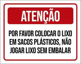 Placa Atenção Por Favor Colocar Lixo Sacos Plásticos 36X46