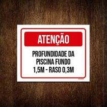 Placa Atenção Profundidade Piscina Fundo 1,5 M 27X35