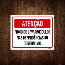 Placa Atenção Proibido Lavar Veículos Condomínio 18X23 Placa Atenção Proibido Lavar Veículos Condomínio 18X23