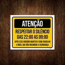 Placa Atenção Respeitar Silêncio Vizinhança 36x46 - Sinalizo