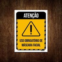 Placa Atenção Uso Obrigatório Máscara Facial 27X35