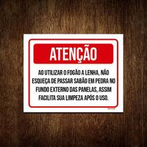 Placa Atenção Utilizar Fogão Lenha Sabão Em Pedra 27x35