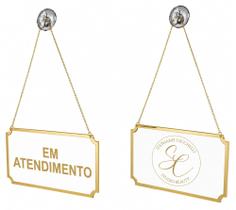 Placa Atendimento Dupla Face Acrílico Espelhado Branco e Dourado Personalizado Placa Atendimento Dupla Face Acrílico Espelhado Branco e Dourado Personalizado