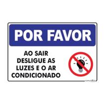 Placa Aviso Ao Sair Desligue Luzes E Ar Condicionado 30x20cm