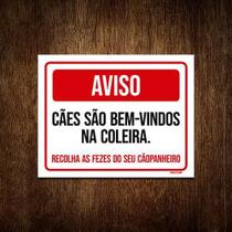 Placa Aviso Cães São Bem Vindos Na Coleira 18X23
