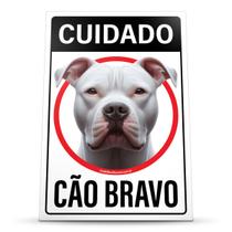 Placa Aviso Cuidado Pitbull Branco Cão Bravo Segurança 20x30cm Cachorro Placa Aviso Cuidado Pitbull Branco Cão Bravo Segurança 20x30cm Cachorro