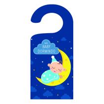 Placa Aviso De Porta Maçaneta Bebê Baby Dormindo Azul Placa Aviso De Porta Maçaneta Bebê Baby Dormindo Azul