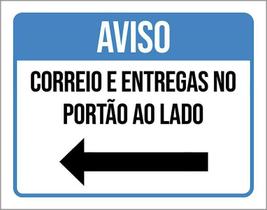 Placa Aviso Entregas Portão Ao Lado Seta 18X23