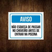 Placa Aviso Não Esqueça Chuveiro Antes Piscina 18X23