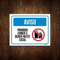 Placa Aviso Proibido Comer Beber Neste Local 18x23cm 5un