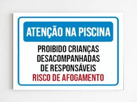 Placa aviso proibido crianças desacompanhadas piscina mdf A4