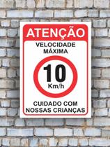 Placa Aviso Velocidade Máxima 10km Cuidado Crianças Placa Aviso Velocidade Máxima 10km Cuidado Crianças