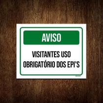 Placa Aviso Visitantes Uso Obrigatório Epi 18x23 10un