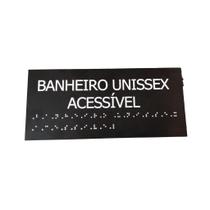 Placa braile 20x9 banheiro unissex acessível preta