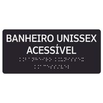 Placa braile 20x9 banheiro unissex acessível preta