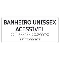 Placa braile 20x9 sanitário unisex acessível branca