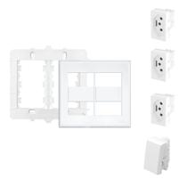 Placa C/3 Módulos Tomada 10A + 1 Módulo Interruptor Simples