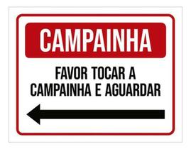 Placa Campainha Favor Tocar Aguardar Seta Esquerda 18X23