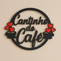 Placa Cantinho do Café MDF Preto Decorativa com Corações Parede Cozinha Sala Placa Cantinho do Café MDF Preto Decorativa com Corações Parede Cozinha Sala