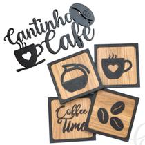 Placa Cantinho Do Café Quadros Frase Aplique Decorativo Mdf 5 pçs