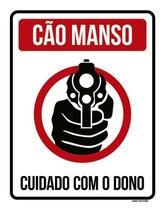 Placa Cão Manso Cuidado Dono Vermelha 36X46