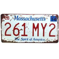 Placa Carro Antiga Decorativa Metálica Massachusetts 414-12