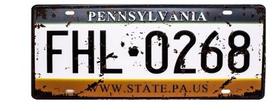 Placa Carro Decorativa Enfeite Pennsylvania Mdf Madeira