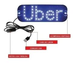 Placa Carro Led De Aplicativo Uber Botão Liga Desliga Azul - NEW