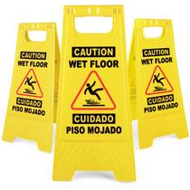 Placa Caution Wet Floor Sign XPCARE, 60 cm, amarela, bilíngue, pacote com 3