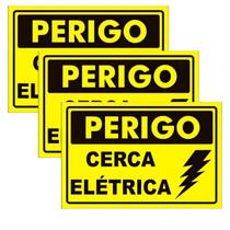 Placa Cerca Elétrica Advertência Perigo Cuidado Alumínio 3 unidades Placa Cerca Elétrica Advertência Perigo Cuidado Alumínio 3 unidades