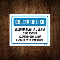 Placa Coleta De Lixo Segunda Quarta Sexta Regras 18x23cm 3un