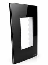 Placa com Suporte 4x2 de 3 postos Sleek Preto Margirius Cor:Marrom Placa com Suporte 4x2 de 3 postos Sleek Preto Margirius Cor:Marrom