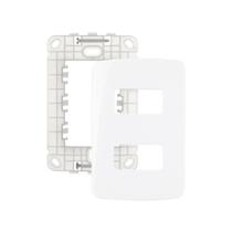 Placa com Suporte MarGirius B3 4x2 para 2 Módulos Horizontais Distanciados Branca