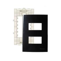 Placa Com Suporte Margirius Sleek 4x2 Para 2 Módulos Horizontais Distanciados Preto Ebony