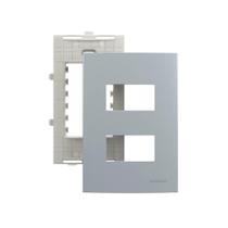 Placa Com Suporte Margirius Sleek Colors 4x2 Para 2 Módulos Horizontais Distanciados Cinza