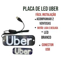 Placa Com Ventosa Motorista De Aplicativo Uber Led Branco