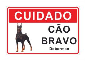 Placa Cuidado Advertência Cão Bravo Doberman 28X15Cm