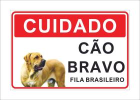 Placa Cuidado Advertência Cão Bravo Fila Brasileiro 25X18Cm - Nt Comunicação Visual