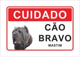 Placa Cuidado Advertência Cão Bravo Mastim 25X18Cm - Nt Comunicação Visual