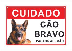 Placa Cuidado Advertência Cão Bravo Pastor Alemão 25X18Cm