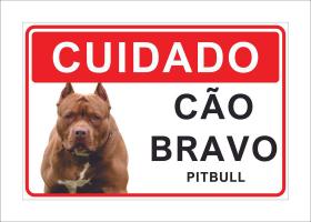 Placa Cuidado Advertência Cão Bravo Pitbull 25X18Cm - Nt Comunicação Visual