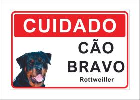 Placa Cuidado Advertência Cão Bravo Rottweiller 25X18Cm