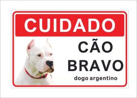 Placa Cuidado Cão Bravo Dogo Argentino Dog 25X18Cm