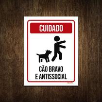 Placa Cuidado Cão Bravo E Antissocial 36X46