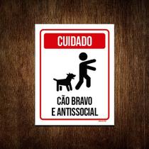 Placa Cuidado Cão Bravo E Antissocial 36x46